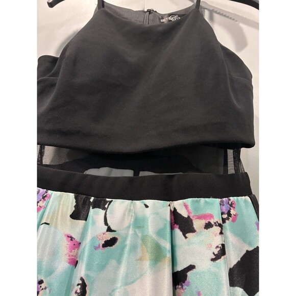 Betsy & Adam Black Floral Maxi Dress 4 • Formal Evening Gown Mesh Waist USA - Picture 2 of 7